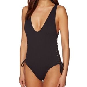 Black one piece lace-up sides swimsuit